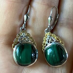 African Malachite Sterling Silver Earrings
